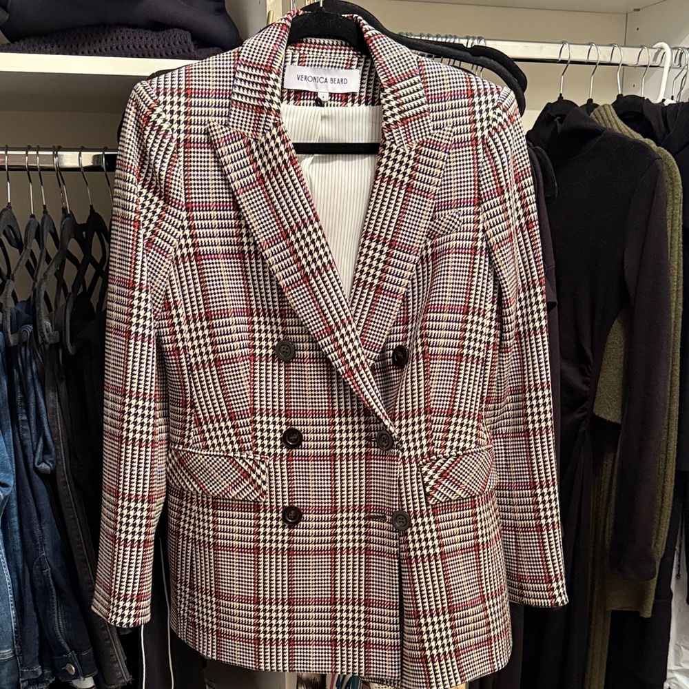 Veronica Beard Women's Checkered Blazer - Red, Black, and White